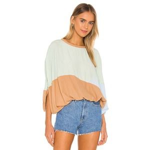 S/W/F Women's M Colorblock Oversize Crop Lightweight Short Dolman Sleeve Blouse